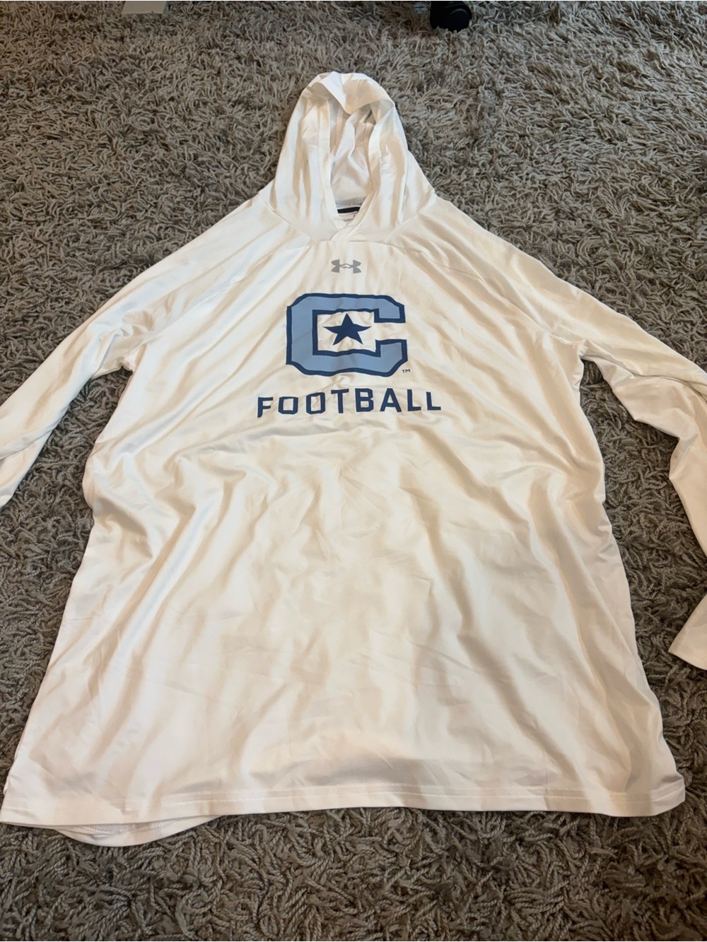 Under Armour White Football Hoodie, Lightweight - Citadel Logo